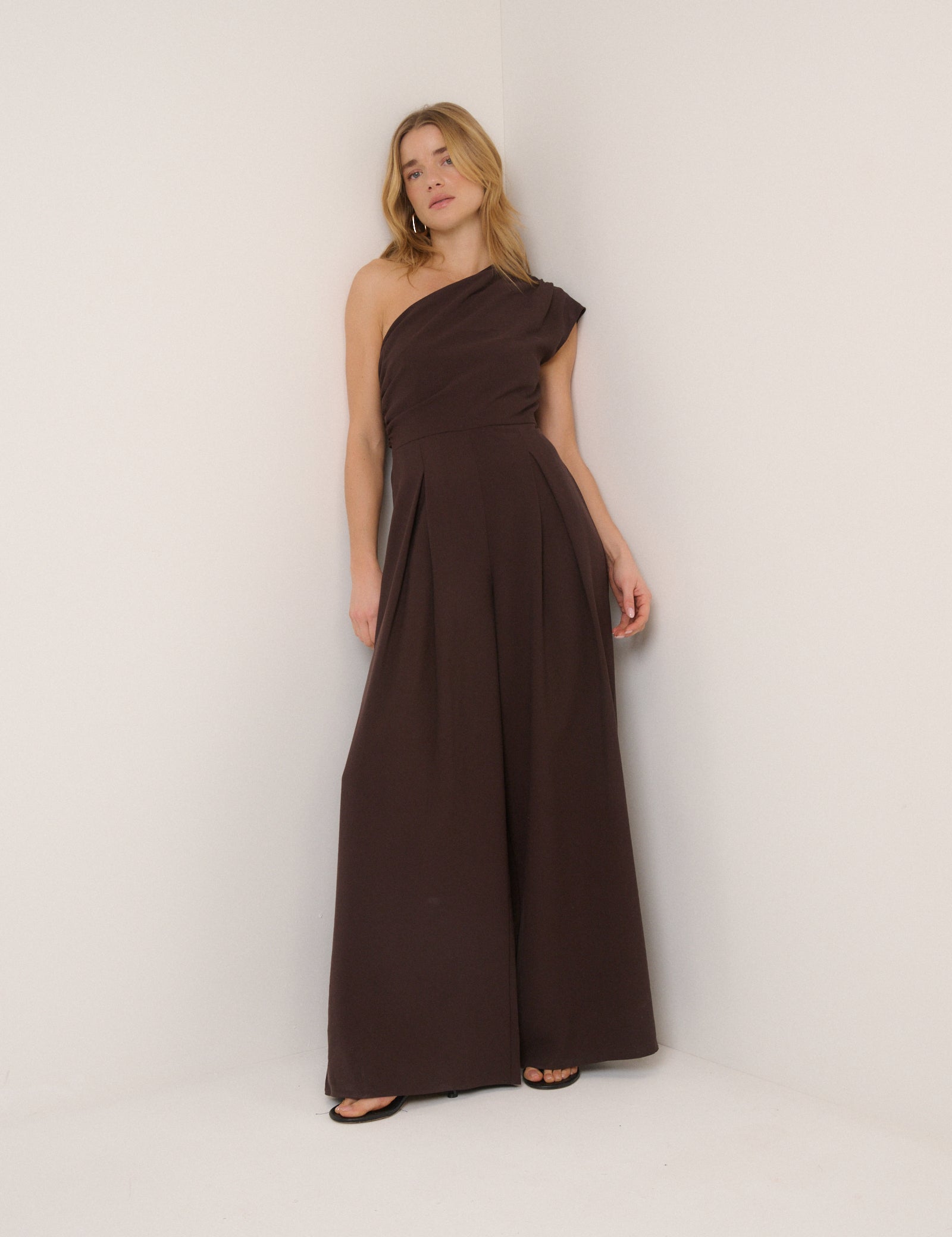 Brown One Shoulder Jumpsuit
