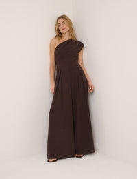Brown One Shoulder Jumpsuit