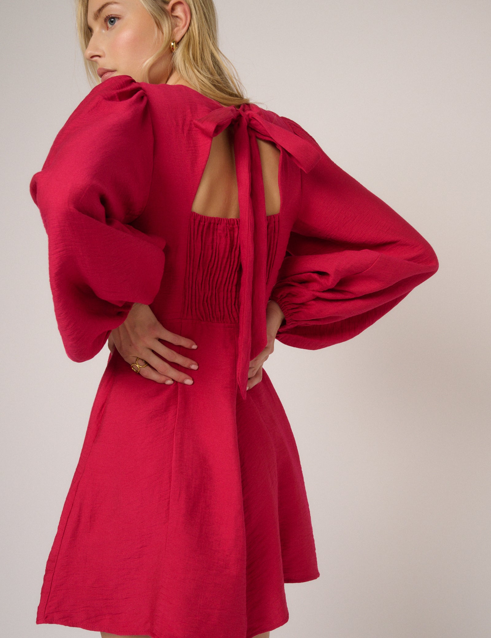 Pink Balloon Sleeve Nicki Mini Dress