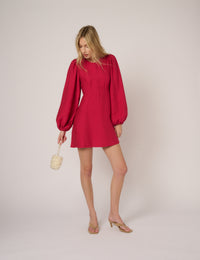 Pink Balloon Sleeve Nicki Mini Dress