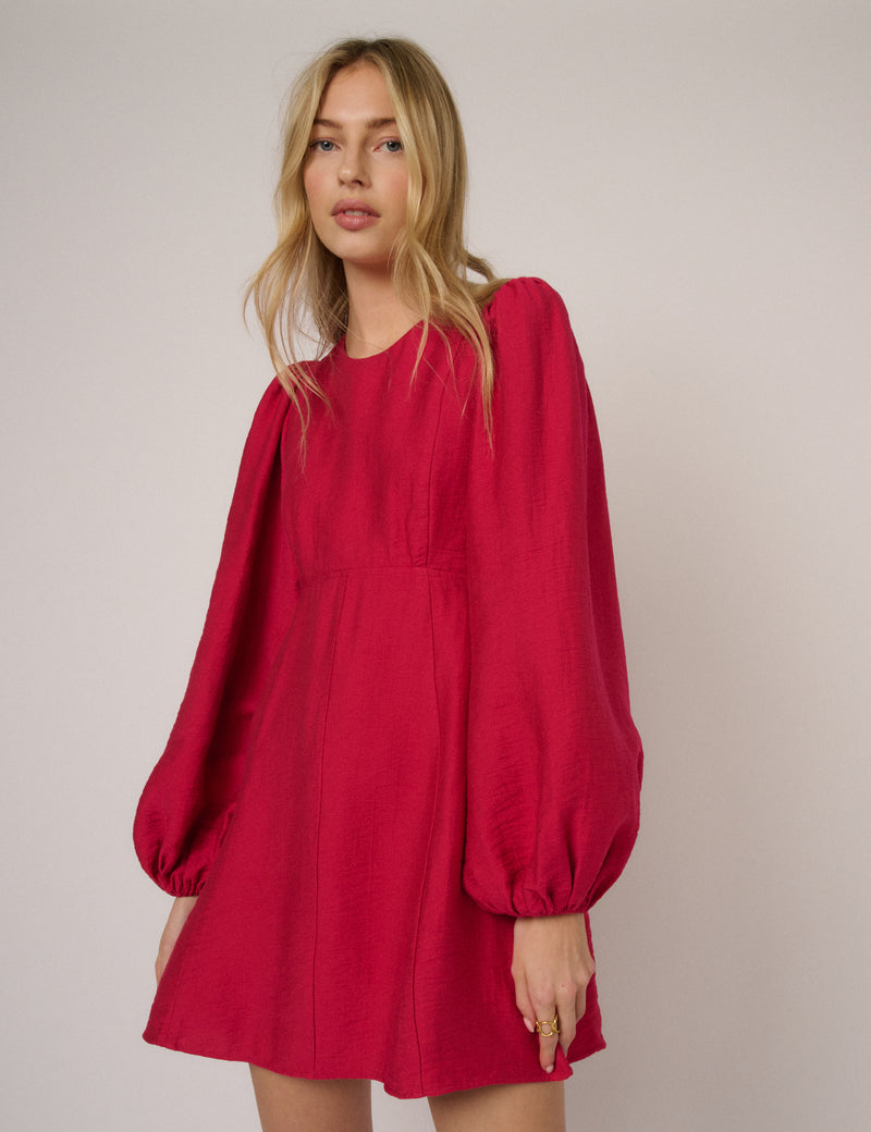 Pink Balloon Sleeve Nicki Mini Dress
