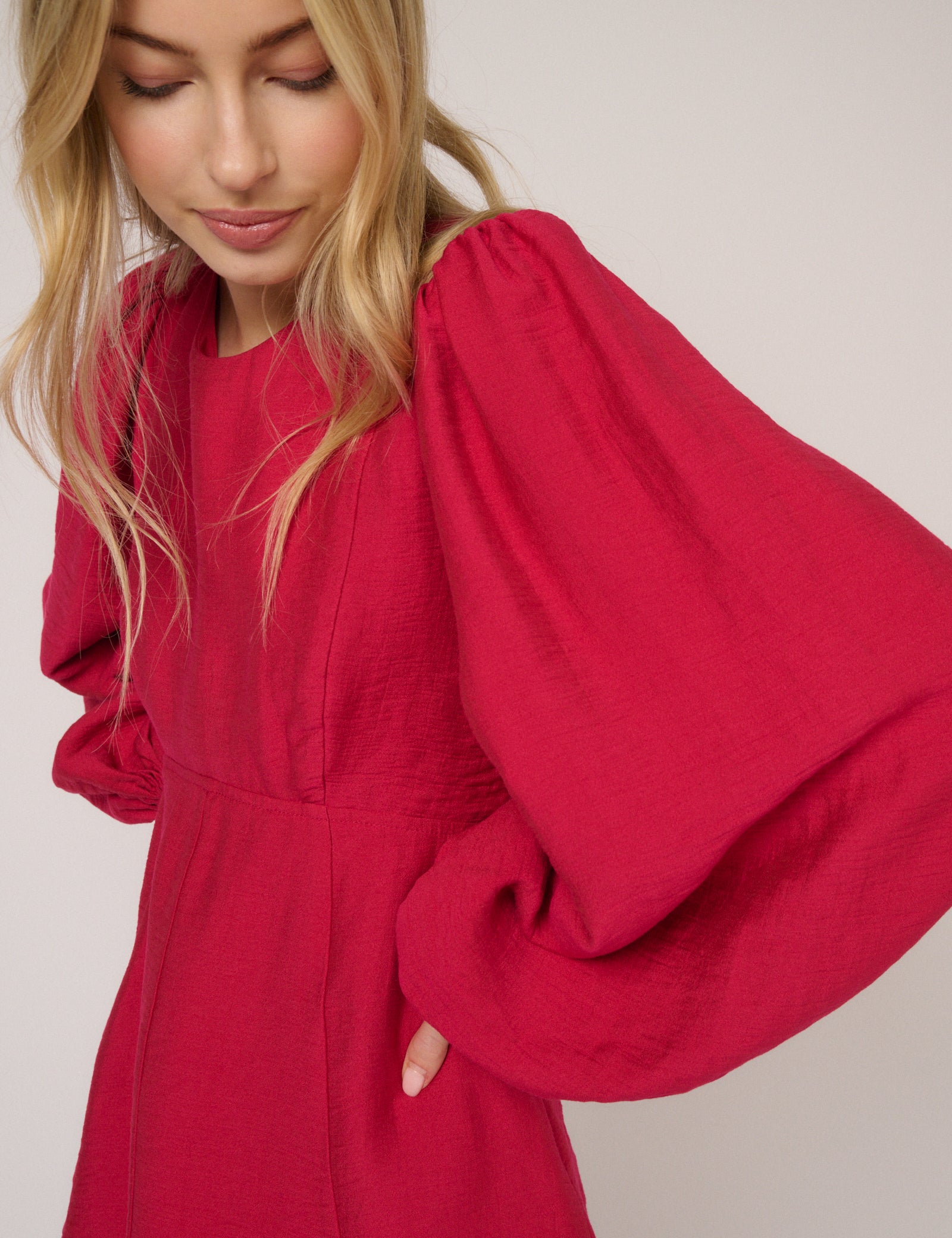 Pink Balloon Sleeve Nicki Mini Dress