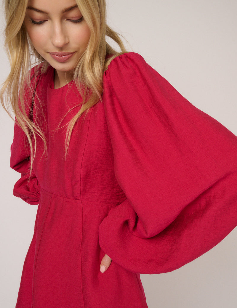 Pink Balloon Sleeve Nicki Mini Dress