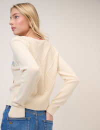 Cream Strawberry Embroidered Cardigan