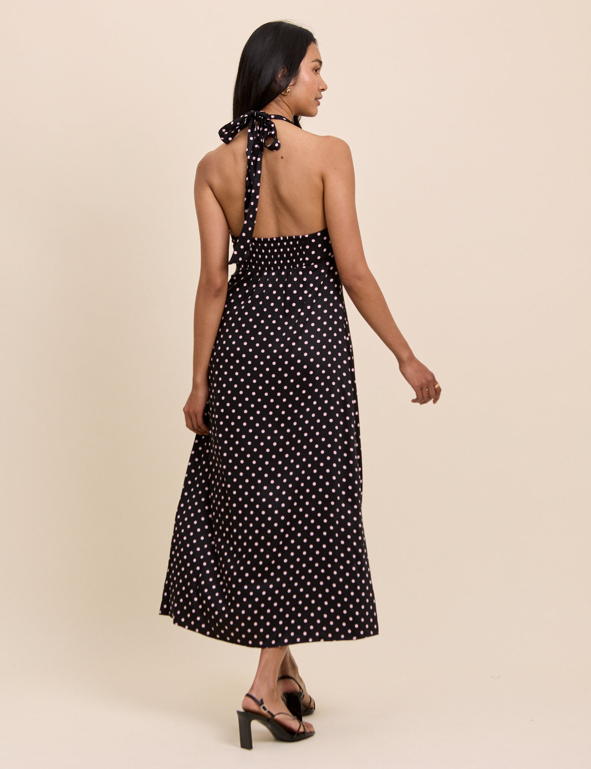 Black Polka Dot Halterneck Lynette Midi Dress