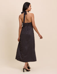 Black Polka Dot Halterneck Lynette Midi Dress