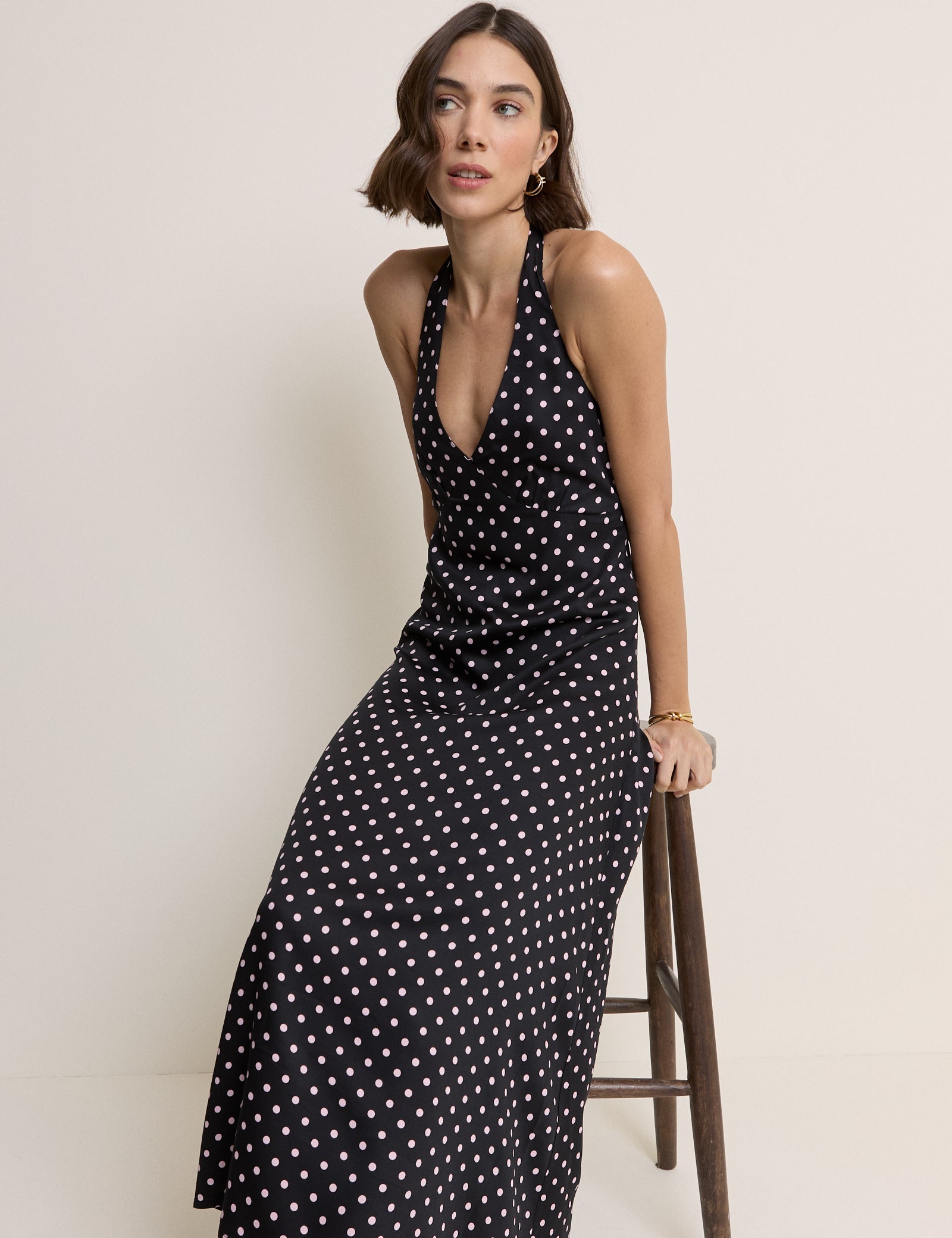 Black Polka Dot Halter Neck Lynette Midi Dress Black Polka Dot Halter Neck Lynette Midi Dress