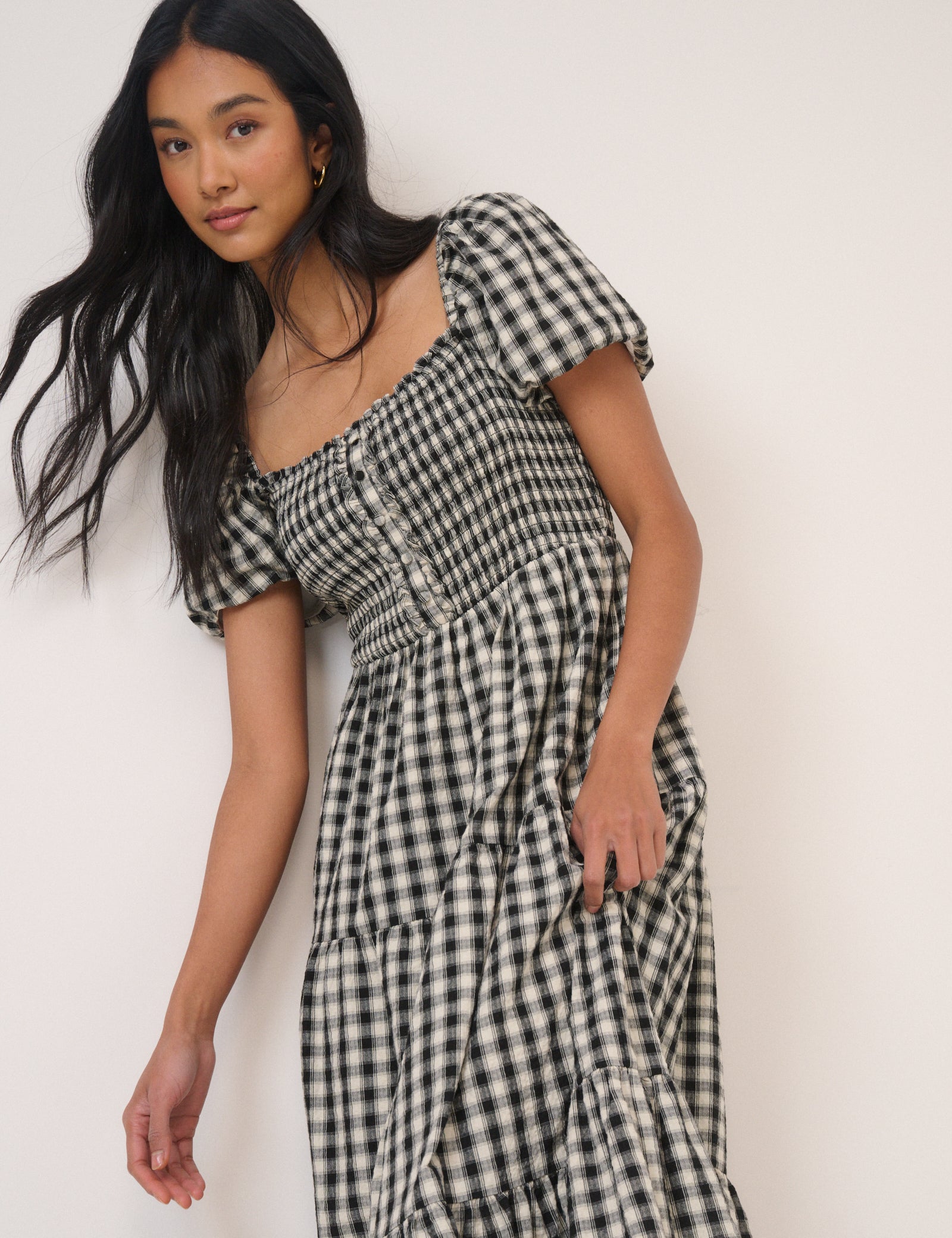 Black Gingham Tiered Joss Midi Dress