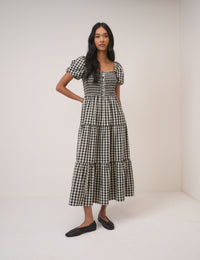 Black Gingham Tiered Joss Midi Dress