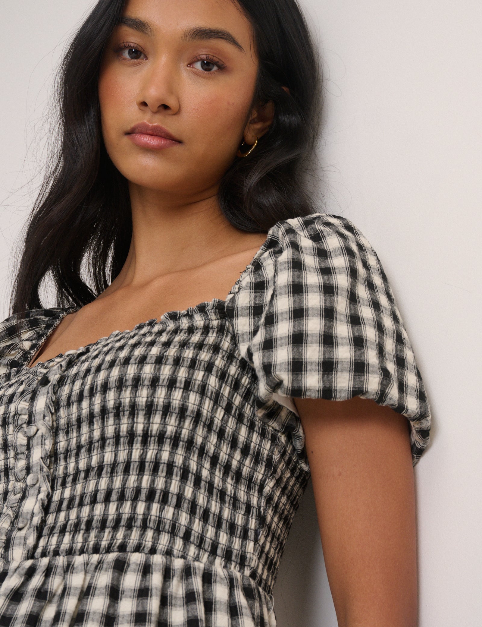 Black Gingham Tiered Joss Midi Dress