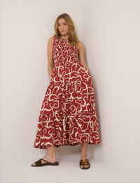 Brown One Shoulder Cecilia Midi Dress