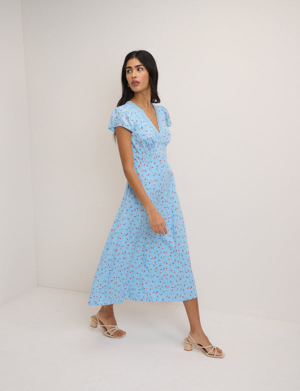 Blue Ditsy Floral Kacey Midi Dress