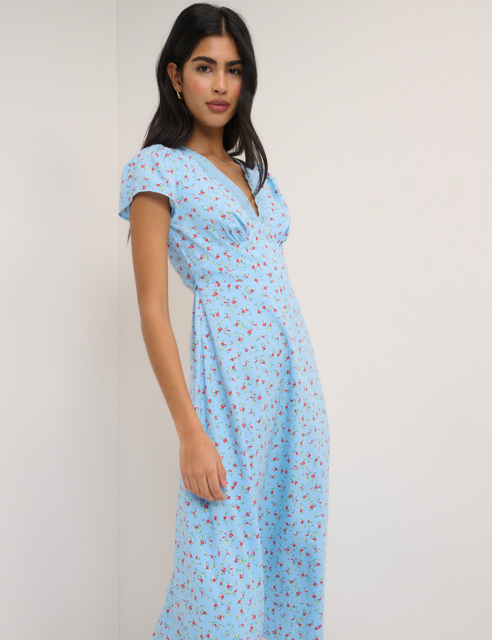 Blue Ditsy Floral Kacey Midi Dress
