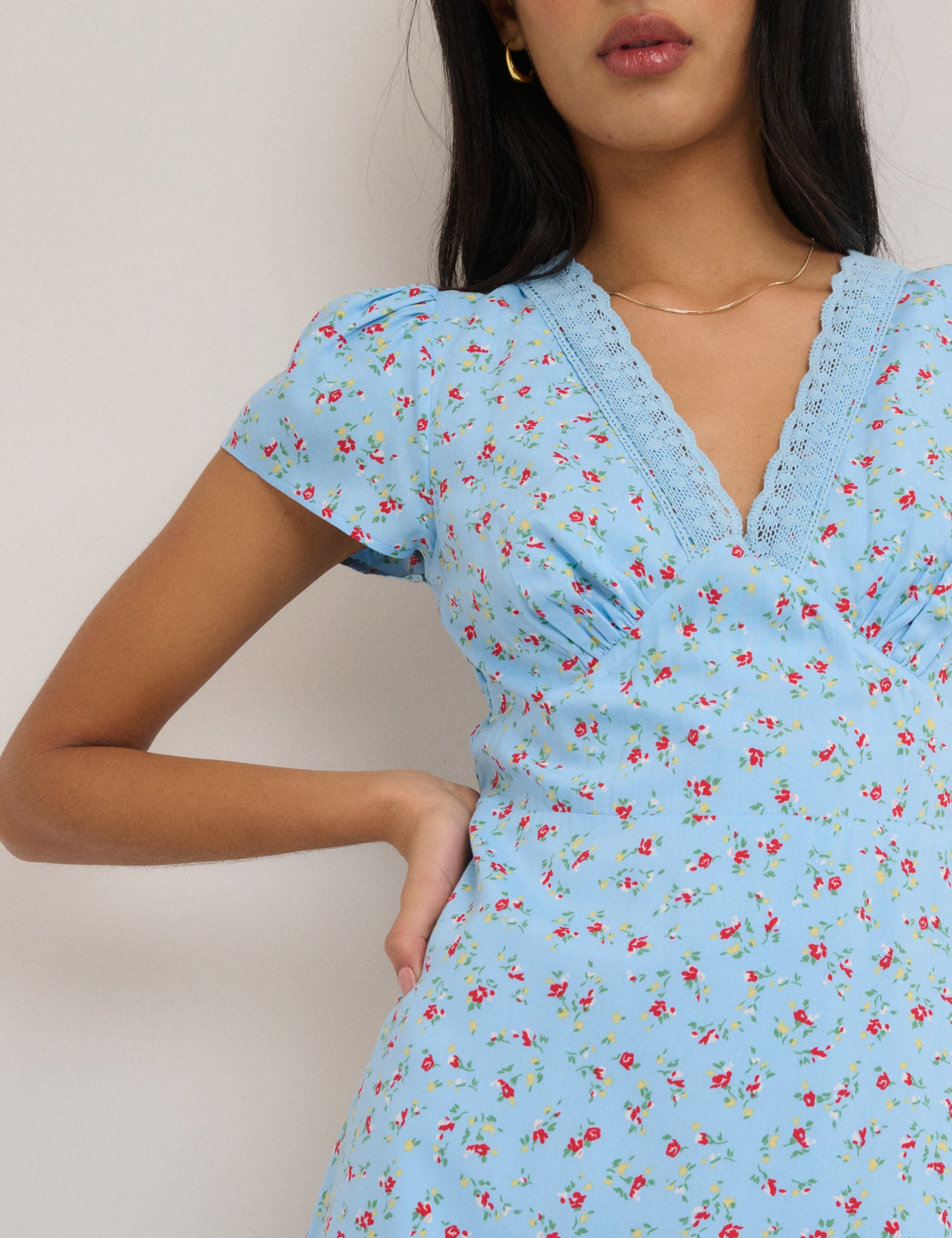 Blue Ditsy Floral Kacey Midi Dress