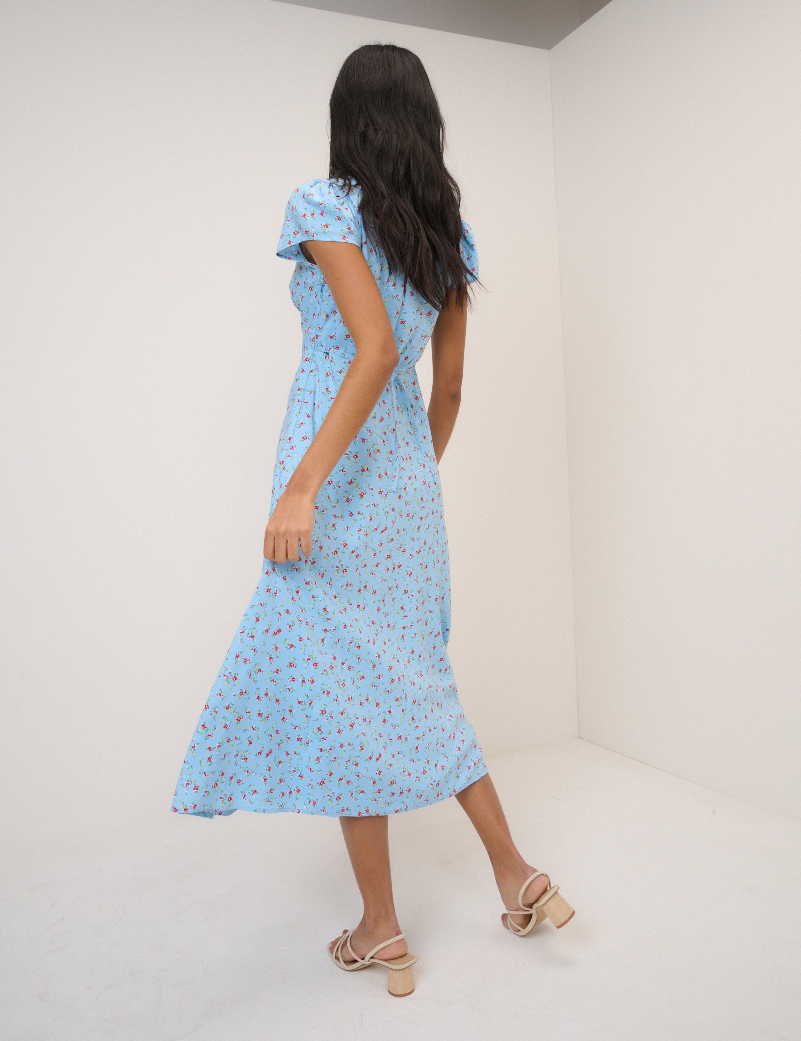 Blue Ditsy Floral Kacey Midi Dress