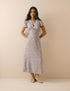 Blue Ditsy Floral Lace Trim Kacey Midi Dress