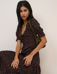 Black Floral Tiered Lia Midi Dress