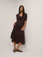 Black Floral Tiered Lia Midi Dress