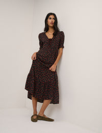 Black Floral Tiered Lia Midi Dress