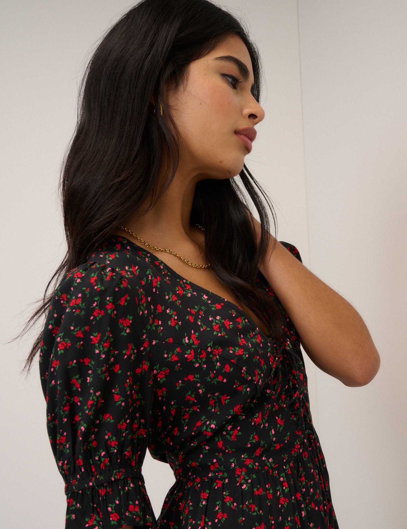 Black Floral Tiered Lia Midi Dress