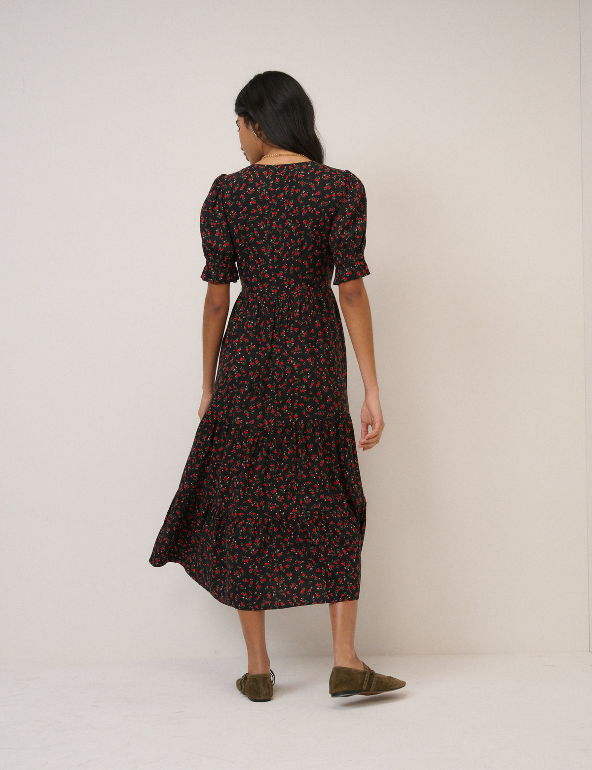 Black Floral Tiered Lia Midi Dress