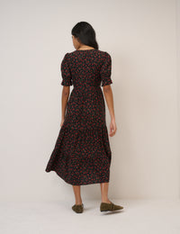 Black Floral Tiered Lia Midi Dress