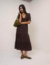 Black Floral Tiered Lia Midi Dress