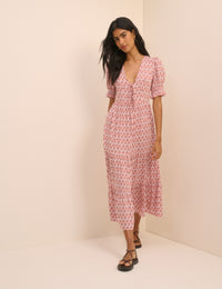 Pink Floral Puff Sleeve Lia Midi Dress