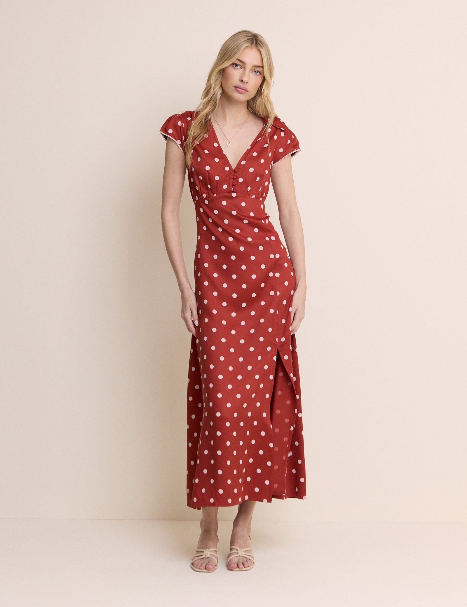Red Polka Dot Collared Norma Midi Dress