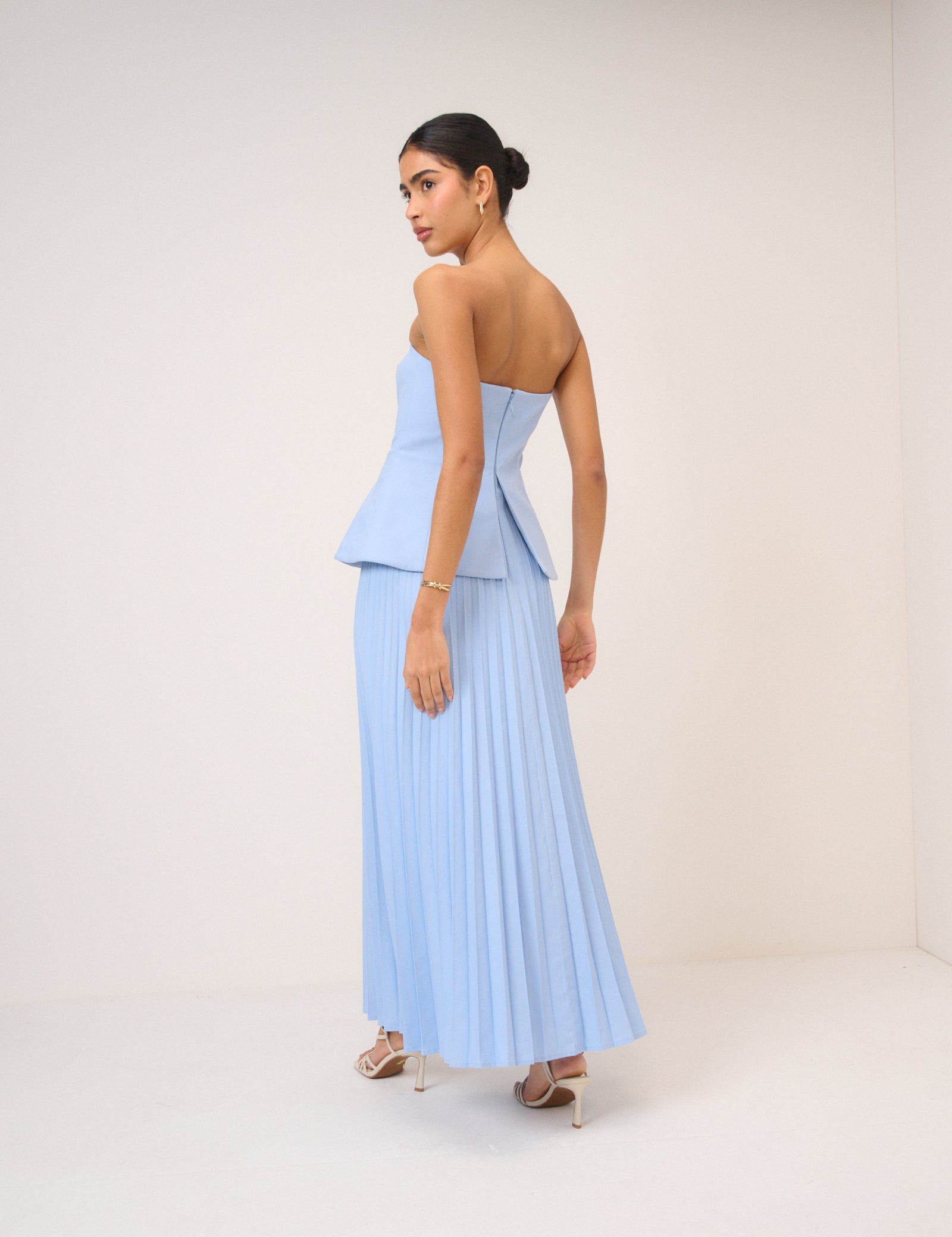 blue bandeau maxi dress Dulcie | Powder BLUE Lace And Satin Bandeau Maxi Dress With Wrap-Details