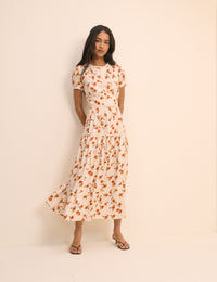 Cream Ditsy Floral Tiered Dara Midi Dress