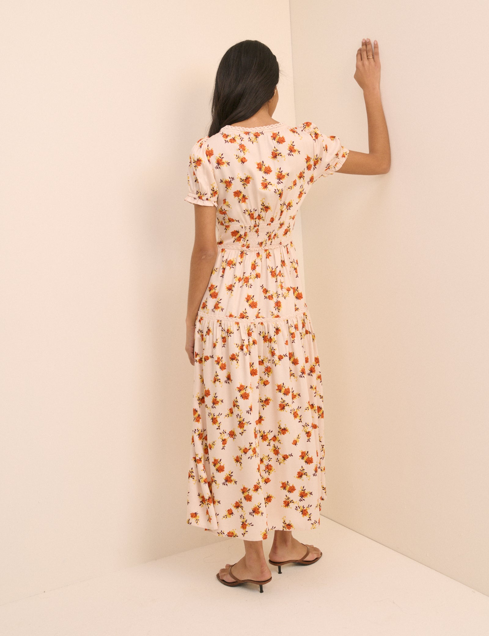 Cream Ditsy Floral Tiered Dara Midi Dress