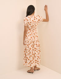 Cream Ditsy Floral Tiered Dara Midi Dress