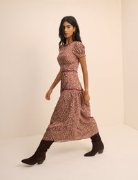 Burgundy Floral Tiered Dara Midi Dress