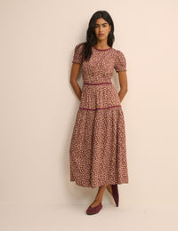Burgundy Floral Tiered Dara Midi Dress
