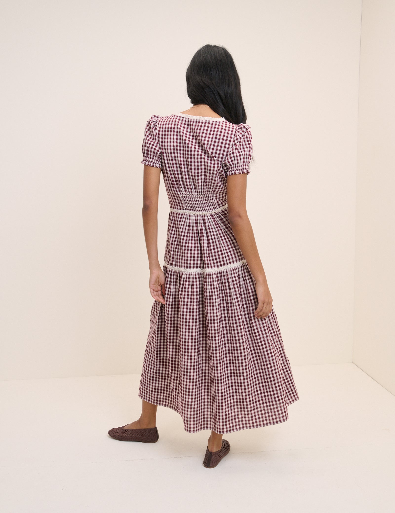 Burgundy Floral Lace Trim Dara Midi Dress