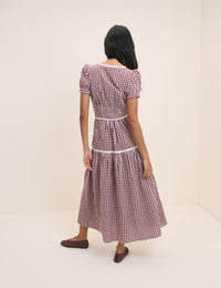 Burgundy Floral Lace Trim Dara Midi Dress