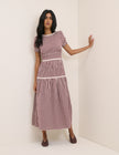 Burgundy Gingham Lace Trim Dara Midi Dress
