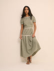 Green Gingham Lace Trim Dara Midi Dress