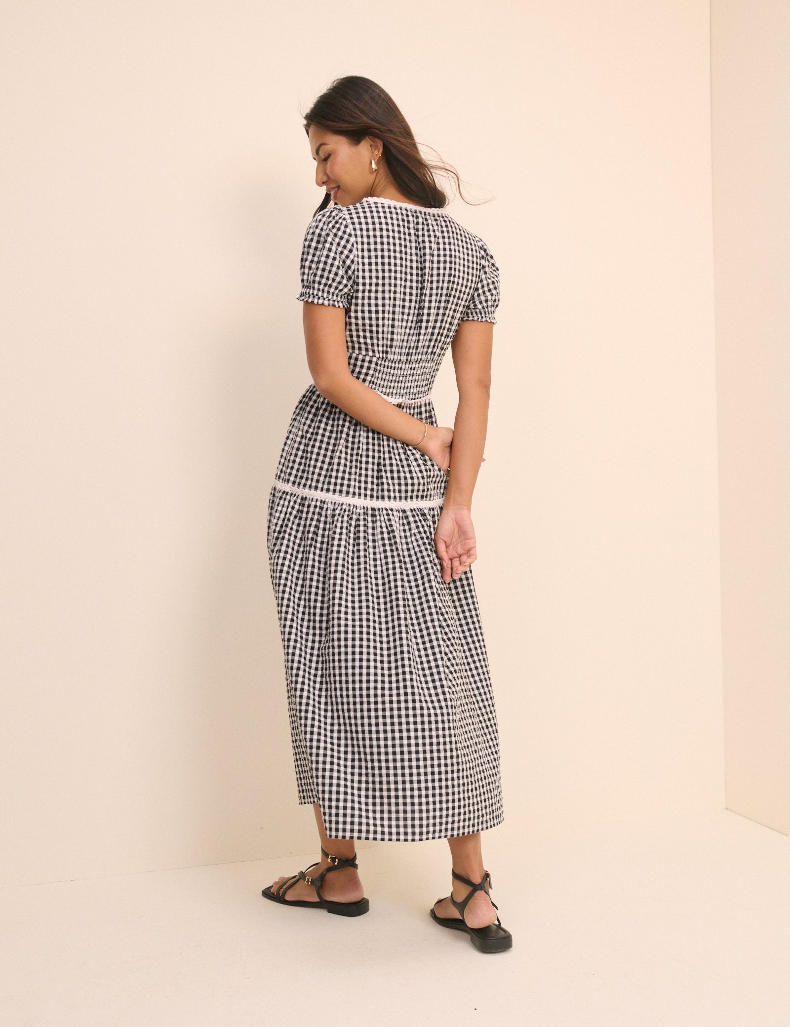 Black Gingham Tiered Dara Midi Dress