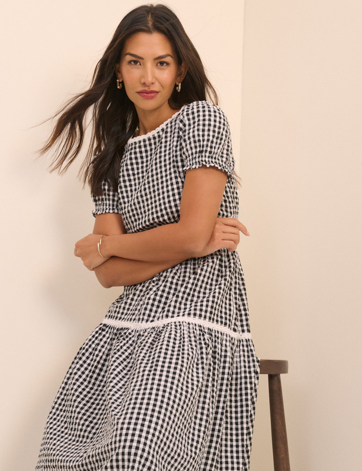 Black Gingham Tiered Dara Midi Dress