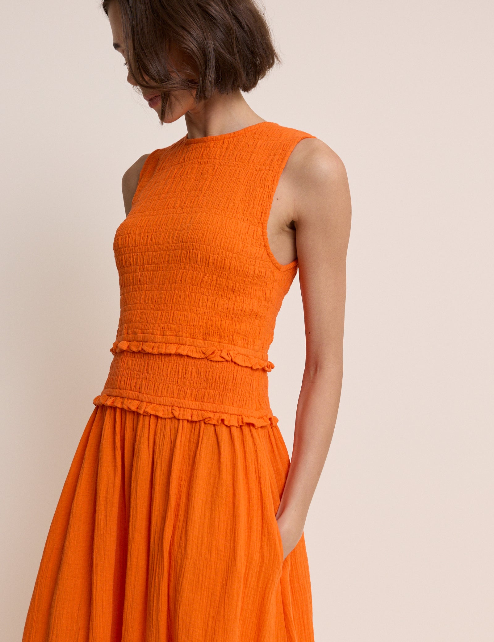 Orange Tiered Ingrid Midi Dress