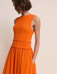 Orange Tiered Ingrid Midi Dress