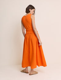 Orange Tiered Ingrid Midi Dress