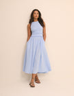 Baby Blue Shirred Bodice Ingrid Midi Dress