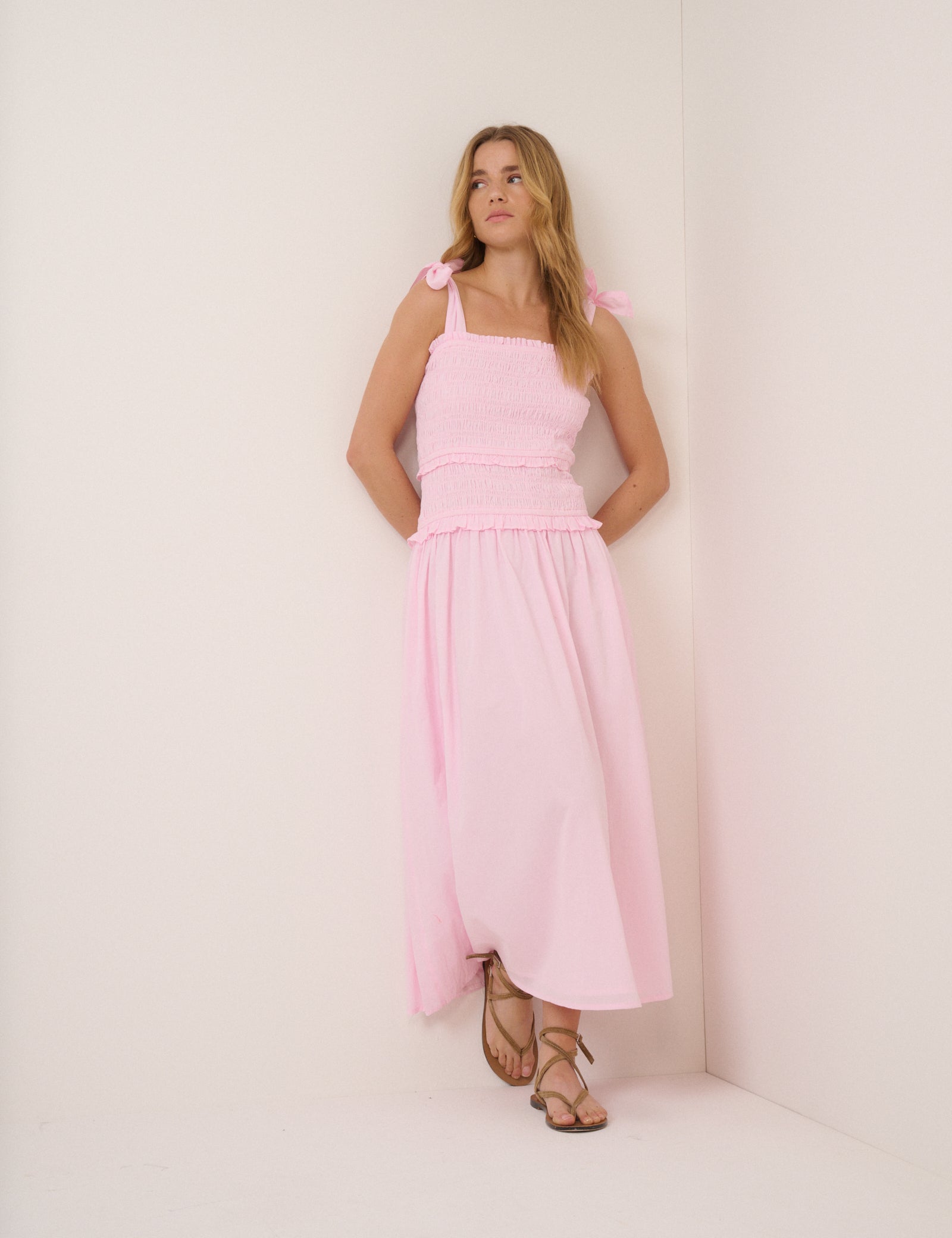 Pink Square Neck Andrea Midi Dress