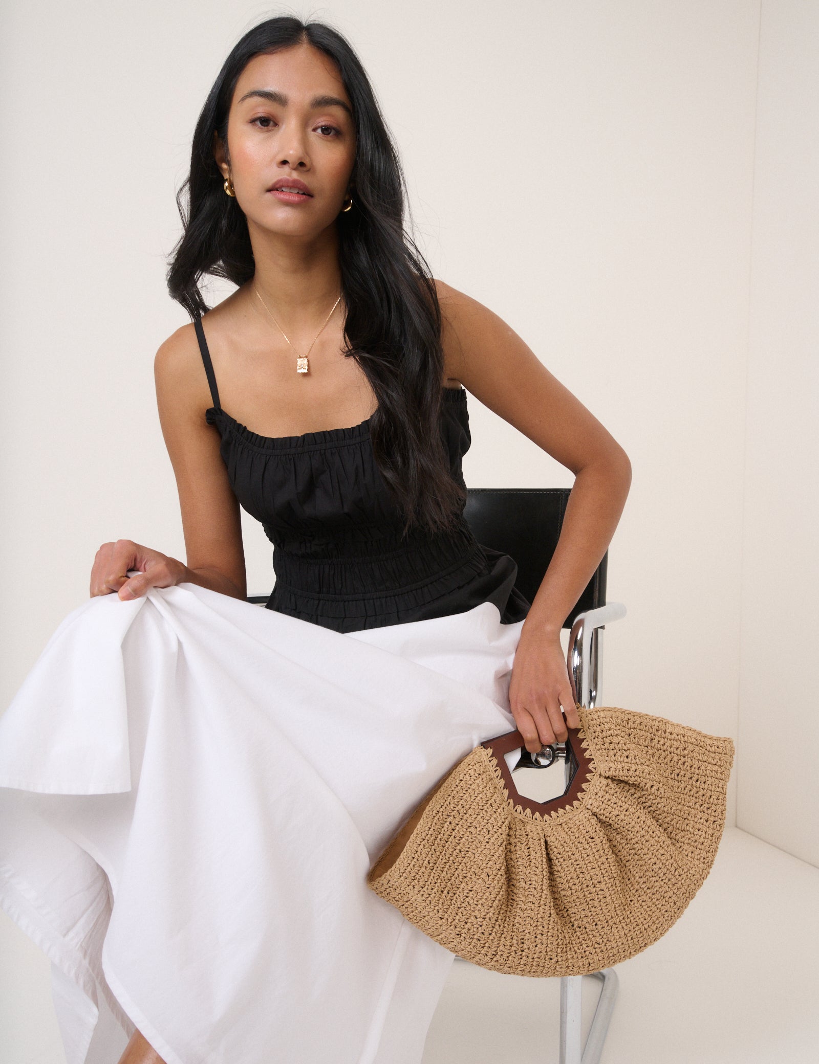 Black And White Drop Waist Alina Midi Dress