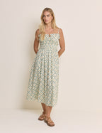 Blue Ocean Printed Shirred Waist Alina Midi Dress