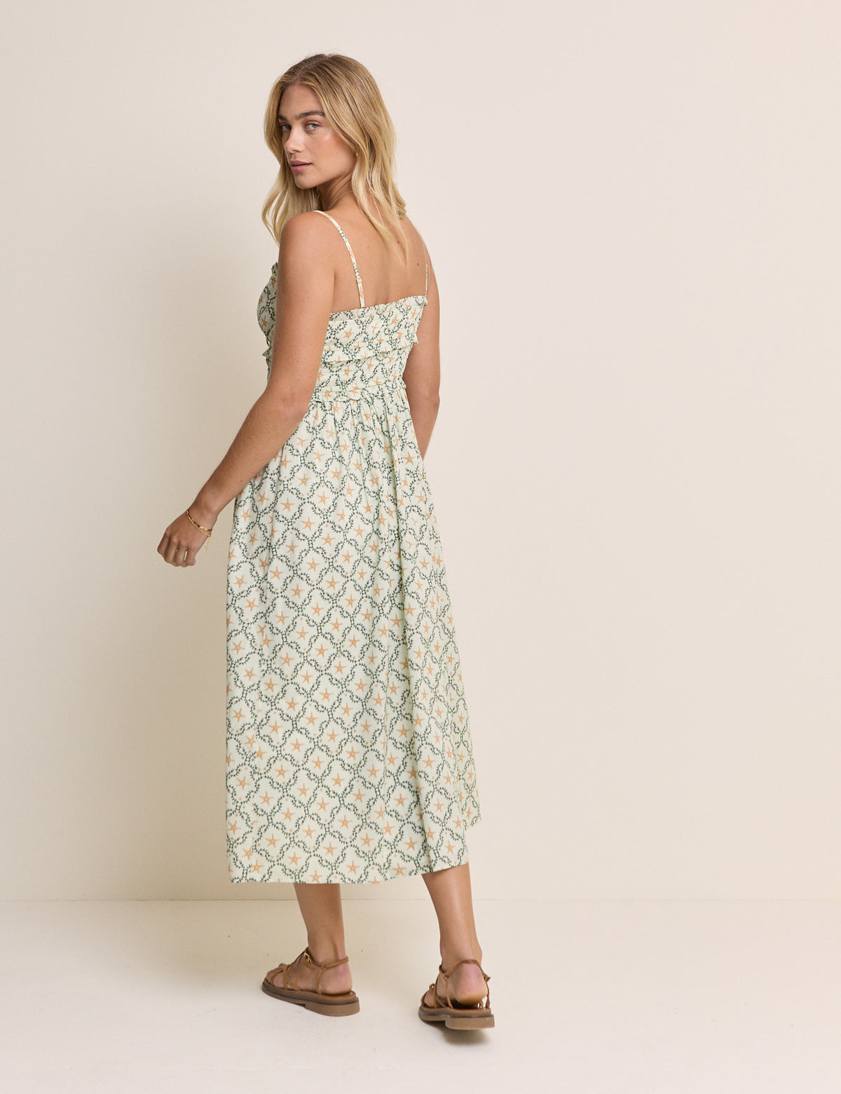 Blue Ocean Printed Shirred Waist Alina Midi Dress