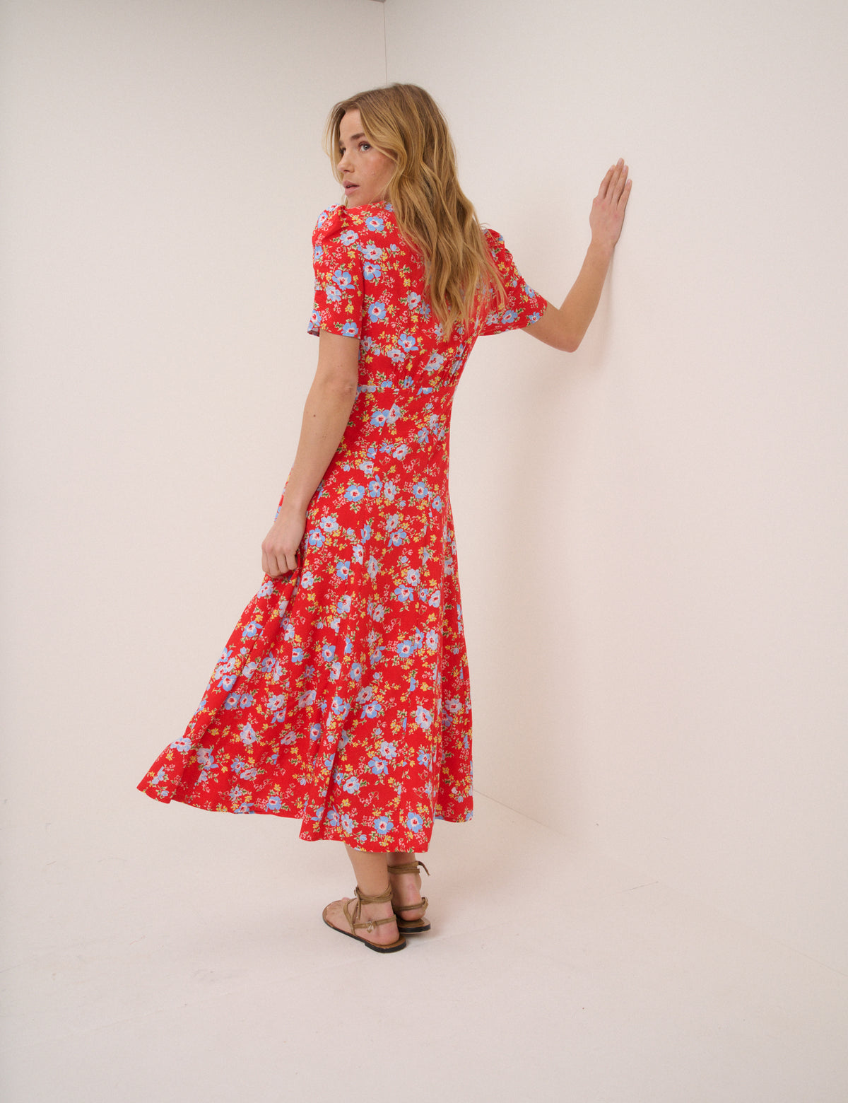 Red Floral Bonnie Midi Dress